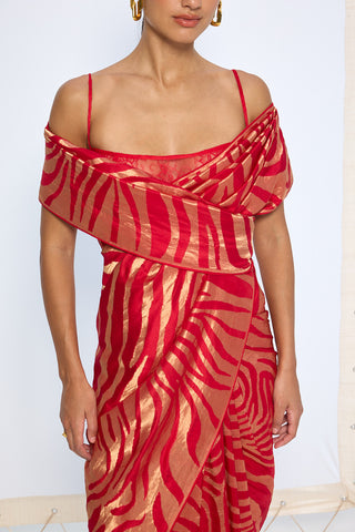 Deep red silk zari sari