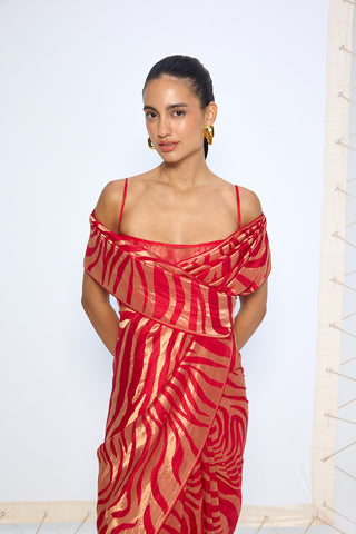 Deep red silk zari sari