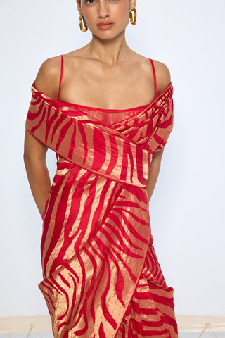 Deep red silk zari sari