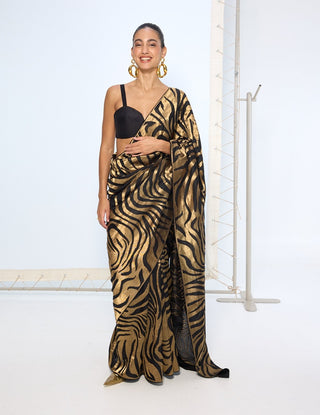 Black silk zari handwoven sari