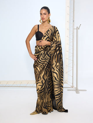 Black silk zari handwoven sari