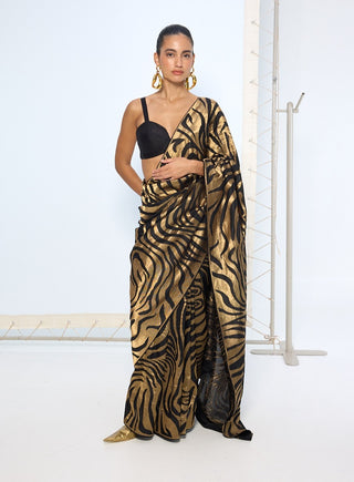 Black silk zari handwoven sari