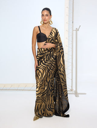 Black silk zari handwoven sari