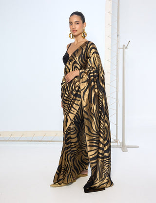 Black silk zari handwoven sari