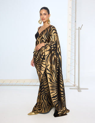 Black silk zari handwoven sari