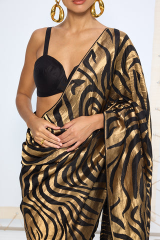 Black silk zari handwoven sari
