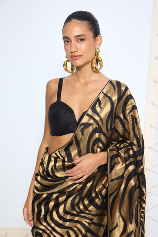 Black silk zari handwoven sari