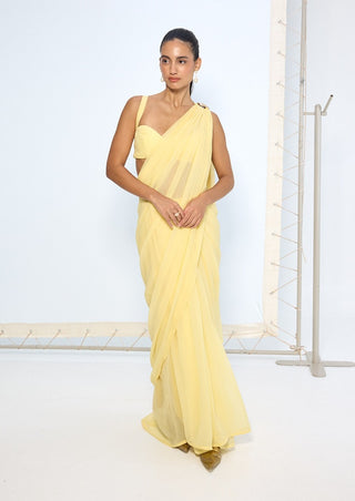 Soft yellow chiffon sari