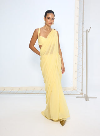 Soft yellow chiffon sari