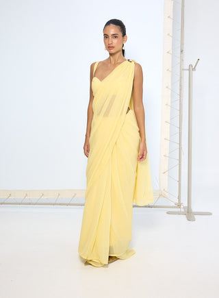 Soft yellow chiffon sari