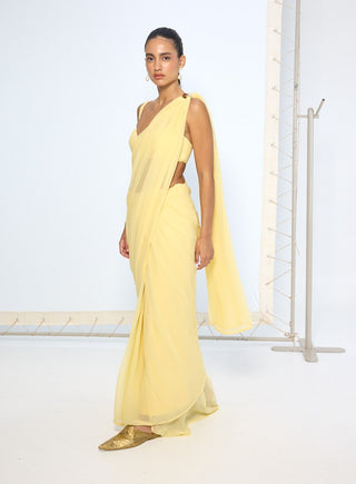 Soft yellow chiffon sari