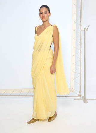 Soft yellow chiffon sari