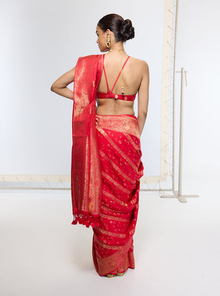 Crimson dreams red satin silk banarasi sari