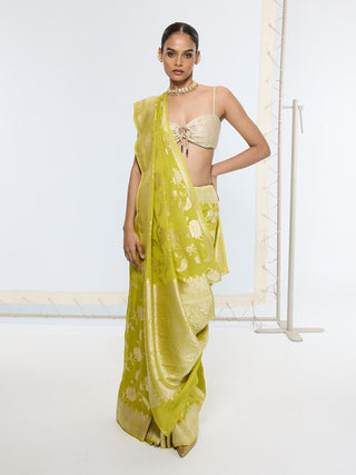 Marigold yellow banarasi sari