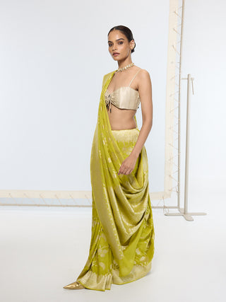 Marigold yellow banarasi sari