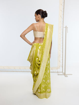 Marigold yellow banarasi sari