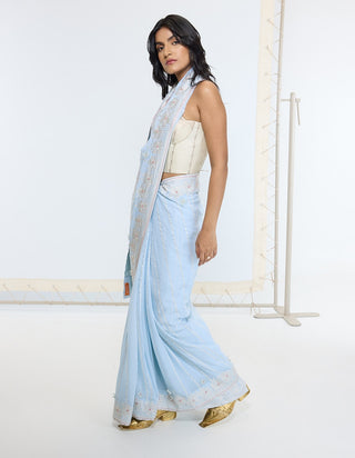 Ice blue silk georgette sari