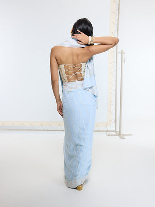 Ice blue silk georgette sari