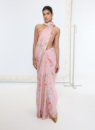 Gazari pink printed sari