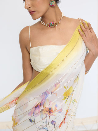 Off-white handwoven printed sari