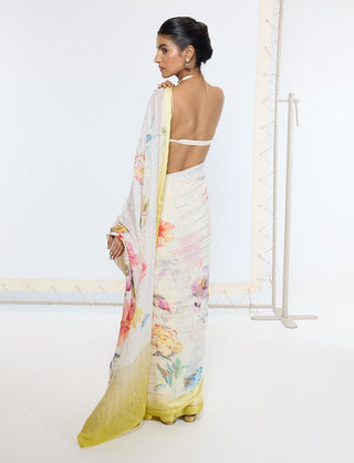 Off-white handwoven printed sari