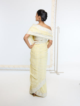 Lemon yellow silk georgette sari