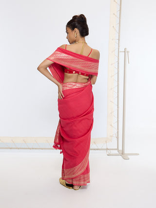 French rose red banarasi sari