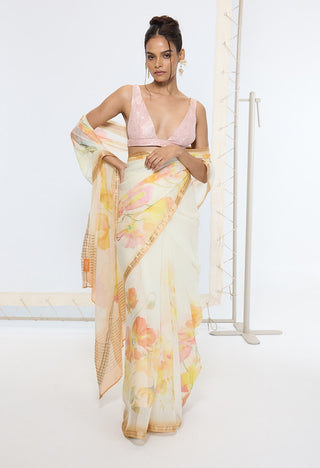 Honey mustard printed sari