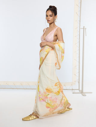 Honey mustard printed sari