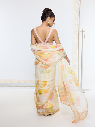 Honey mustard printed sari