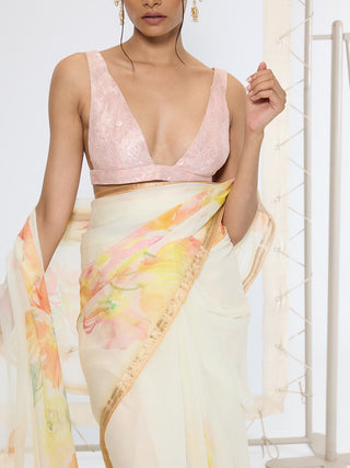 Honey mustard printed sari