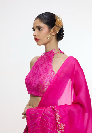 Handwoven fuchsia cutwork lehenga set