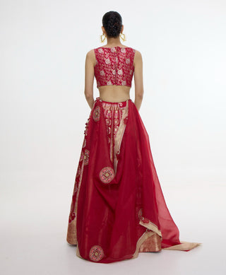 Handwoven ruby red lehenga set