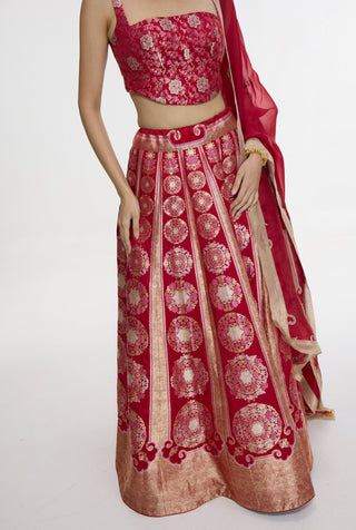 Handwoven ruby red lehenga set