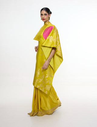 Yellow ochre mashroo silk sari