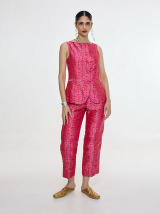 Handwoven fuchsia waistcoat and pants