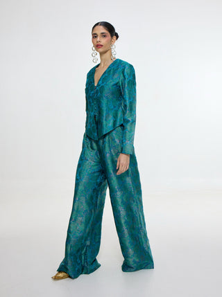 Handwoven coral blue jacket and pants