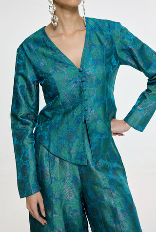 Handwoven coral blue jacket and pants