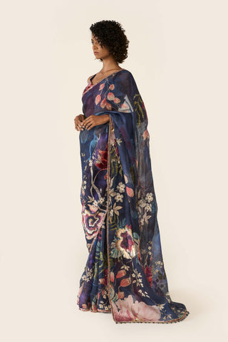Blue Printed Classic Sari Set by Varun Bahl available on Indiaspopup.com
