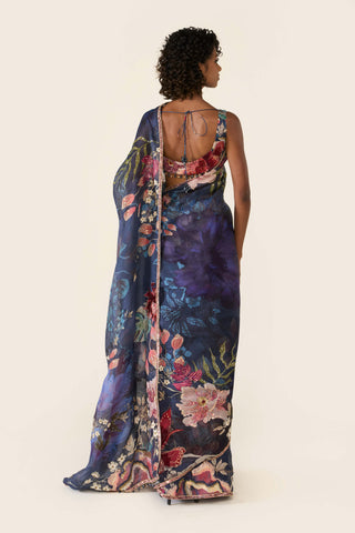 Blue Printed Classic Sari Set by Varun Bahl available on Indiaspopup.com
