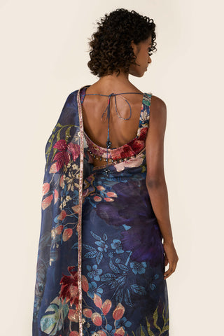 Blue Printed Classic Sari Set by Varun Bahl available on Indiaspopup.com