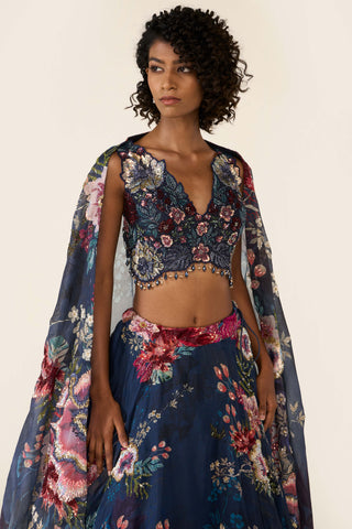 Blue Printed And Embroidered Lehenga Set by Varun Bahl available on Indiaspopup.com