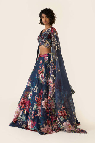 Blue Printed And Embroidered Lehenga Set by Varun Bahl available on Indiaspopup.com