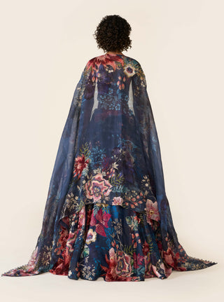 Blue Printed And Embroidered Lehenga Set by Varun Bahl available on Indiaspopup.com
