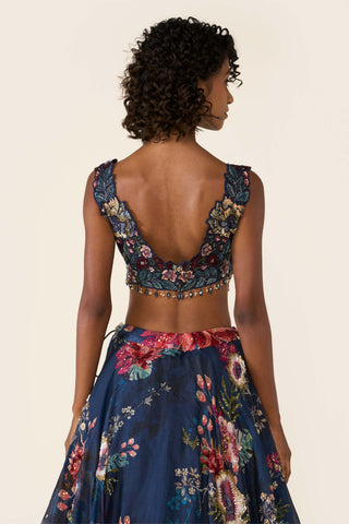 Blue Printed And Embroidered Lehenga Set by Varun Bahl available on Indiaspopup.com