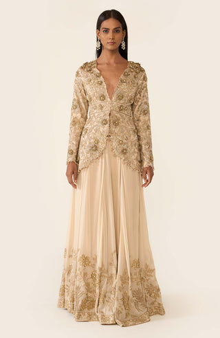 Golden Peplum Top And Sharara by Varun Bahl available on Indiaspopup.com