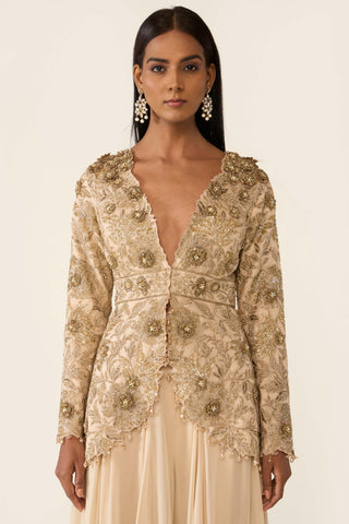 Golden Peplum Top And Sharara by Varun Bahl available on Indiaspopup.com