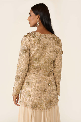 Golden Peplum Top And Sharara by Varun Bahl available on Indiaspopup.com