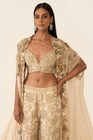 Golden Embroidered Cape And Palazzo Set by Varun Bahl available on Indiaspopup.com