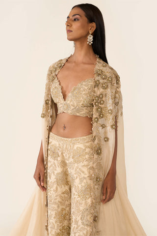 Golden Embroidered Cape And Palazzo Set by Varun Bahl available on Indiaspopup.com